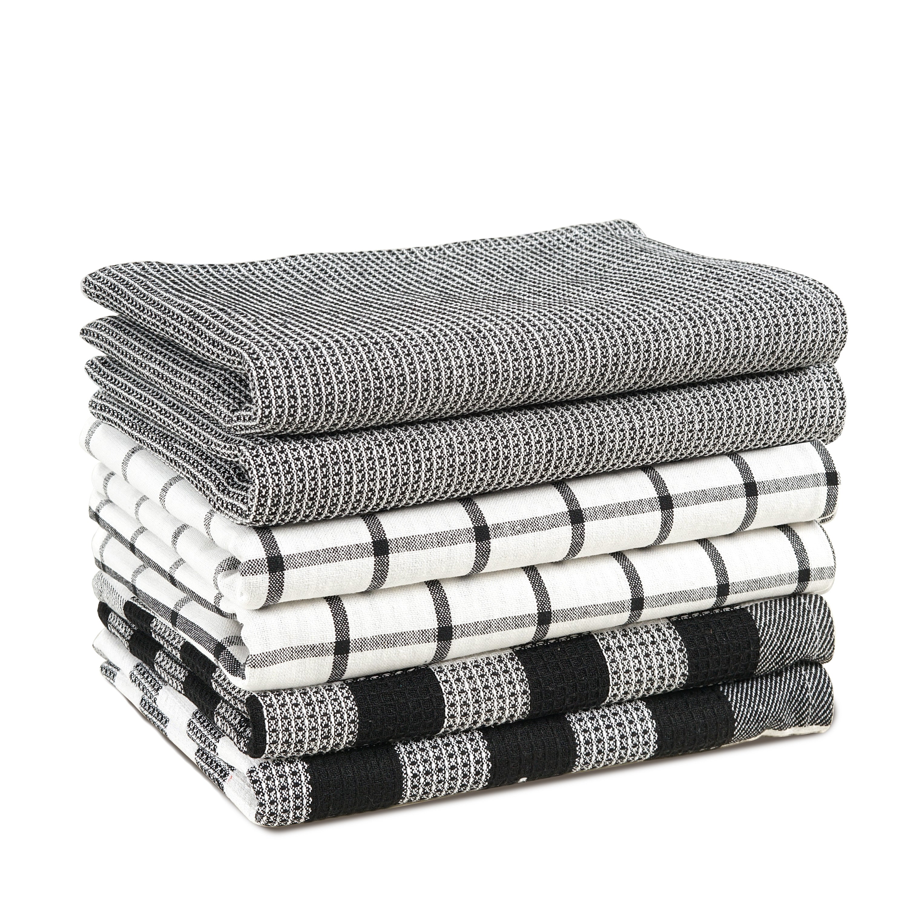 Set of 6 Multiweave Kitchen Towels - Black